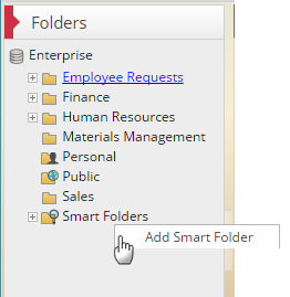 Screenshot showing adding a Smart Folder from within the Folder Tree